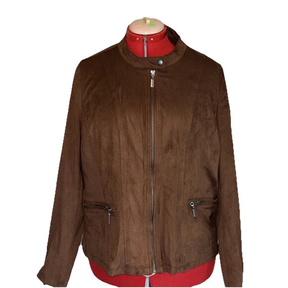Mo-Ka by Santa Fe Apparel Sz 2X Faux Suede Moto Jacket Zipper Hem Dark Brown NWT - Picture 1 of 11